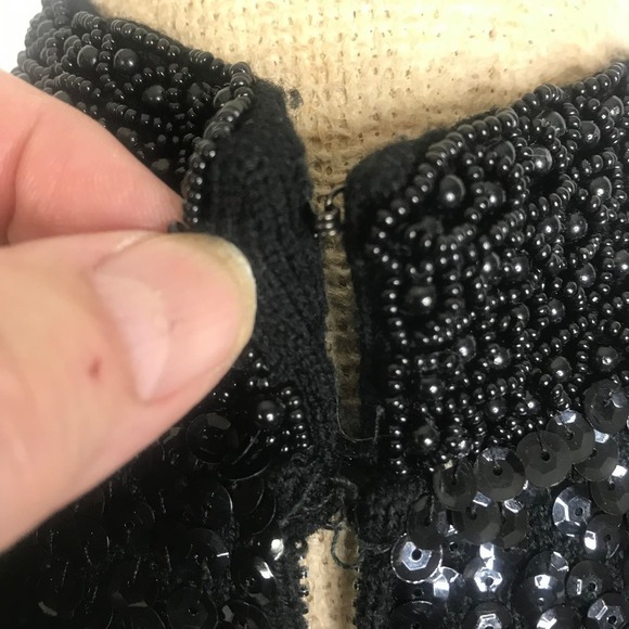 Black Sequin Beaded Tank High Neck Top with Full Zipper Closure - Picture 9 of 10